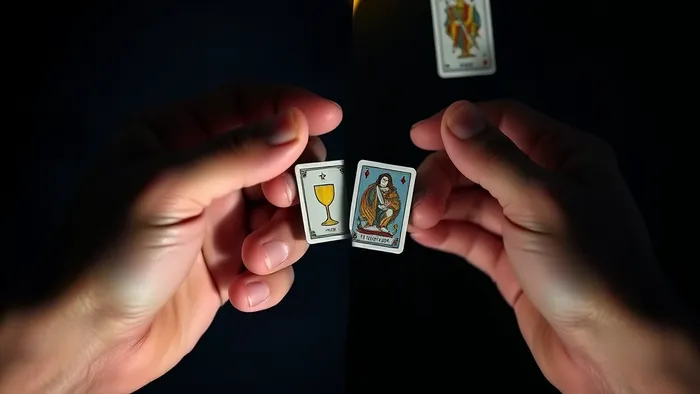 Символическое изображение конфликта и возможного примирения между братьями через метафору рук и карт Таро (Кубки, Жезлы, Звезда).