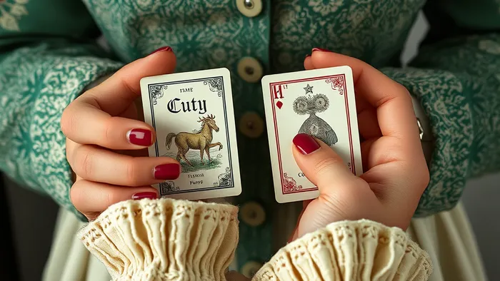 Женщина изучает карты Таро (Шут и Отшельник), принимая сложное решение о доверии бывшему партнёру