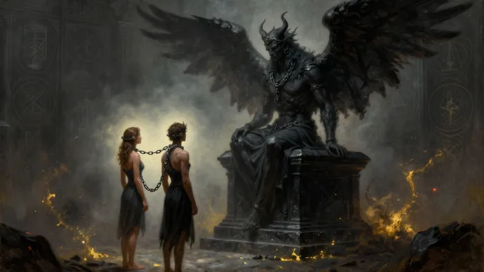 Аркан Таро Дьявол: символическое изображение зависимости и иллюзии несвободы в стиле темного фэнтези