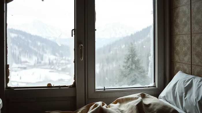 Заброшенный дачный дом в сумерках с колодой карт Таро на подоконнике как символ выбора и внутреннего конфликта.