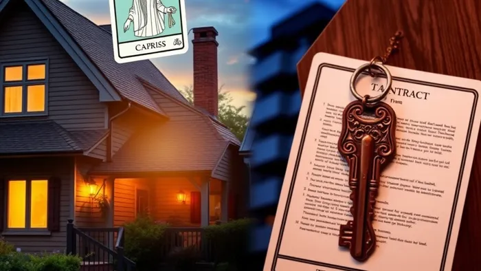 Визуальное сравнение двух сценариев: дом в деревне с картой Императрица и ключ от арендованной квартиры с картой Колесница