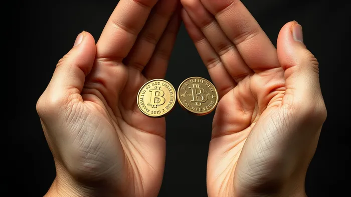 Руки друзей в момент передачи денег на фоне карт Таро Справедливость и 2 Кубков, символизирующих баланс и договор