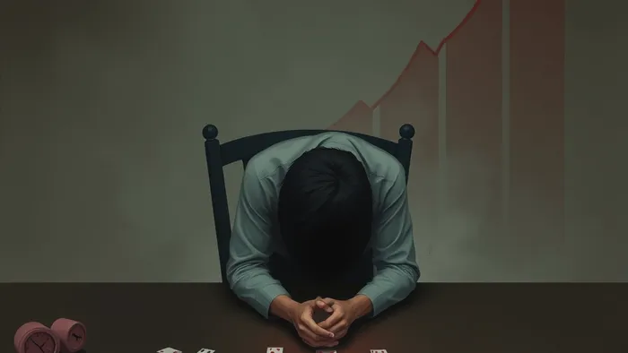 Символическое изображение человека в состоянии апатии, окруженного символами долгов и времени. Яркая карта Звезда Таро лежит рядом, как символ надежды и выхода.