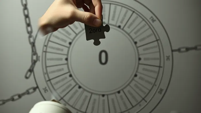 Символическое изображение выхода из долговой петли: рука вставляет последний пазл с нулём в финансовую мандалу, напоминающую карту Колесо Фортуны из Таро