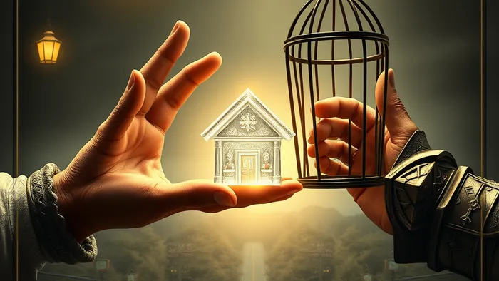 Символическое изображение дилеммы франшизы: рука, бережно держащая хрустальную модель бизнеса, и рука в доспехах, предлагающая защитную решётку для масштабирования. Две дороги — уютная тропа и скоростная магистраль.