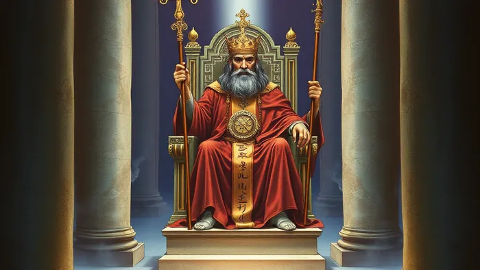 Детализированное изображение Старшего Аркана Иерофант (Верховный Жрец) из колоды Таро в стиле мистического ренессанса.