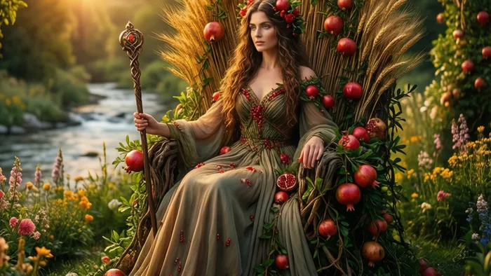 Аркан Императрица Таро в образе владычицы цветущего сада, символ плодородия, здоровья и природной гармонии.