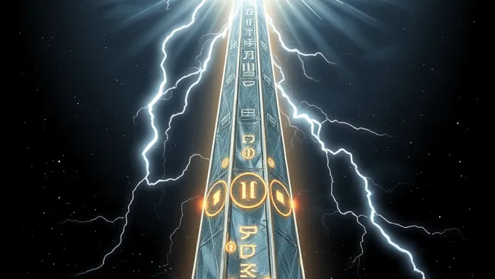 Символическое изображение архетипа Инсайта: кристальная башня, освещаемая лучом чистого света, раскрывающим скрытые внутри символы на фоне звёздного неба.