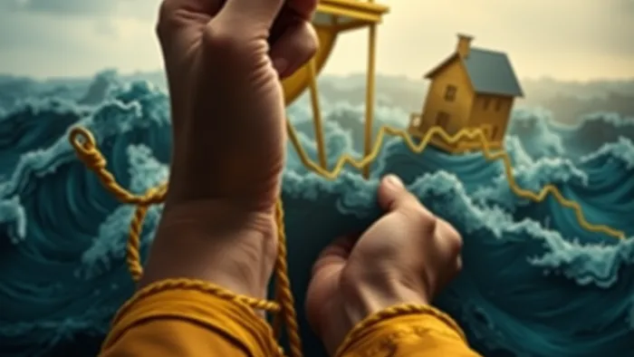 Символическое изображение: руки держат вожжи колесницы Таро, которые превращаются в бурный график курса евро, а на волнах графика балансирует дом — метафора рисков валютной ипотеки на зарубежную недвижимость.