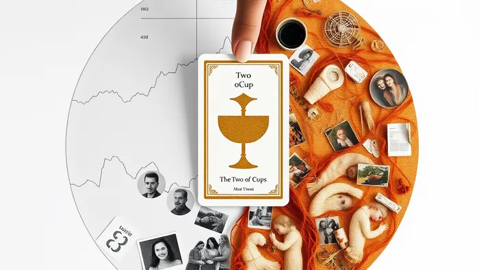 Символическое изображение двух миров: бизнеса и семьи, разделяемых картой Таро Двойка Кубков