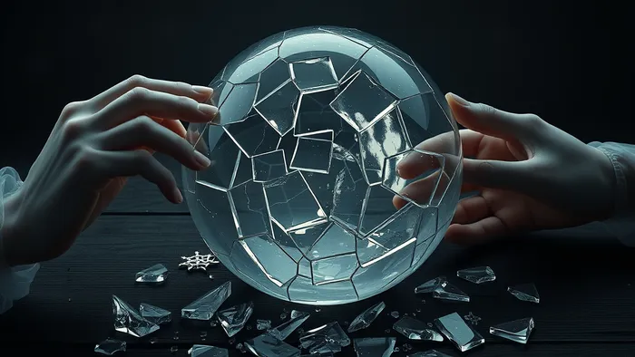Символическое изображение разбитого стеклянного шара, который пытаются собрать призрачные руки. На заднем плане — символы карт Таро, связанных с болью и разрушением.