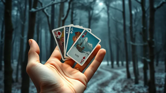 Символическая фотография: развилка трёх дорог и карты Таро (Влюблённые, Колесница, Отшельник) в руках как метафора сложного выбора в отношениях.