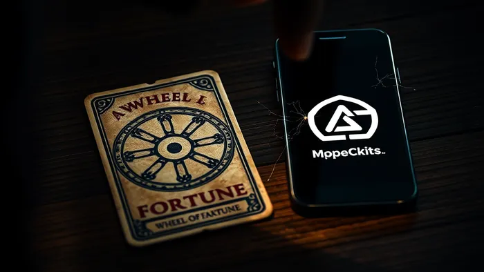 Символическое изображение выбора между старой картой Таро Колесо Фортуны и новым логотипом на экране смартфона