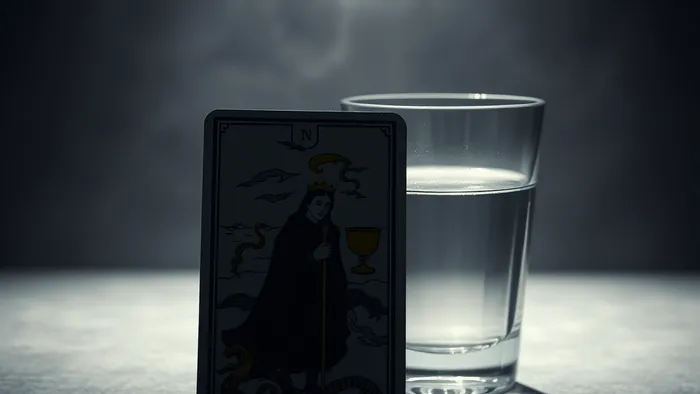 Карта Таро Король Кубков в детальной макросъемке на фоне абстрактных водных текстур