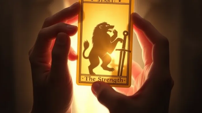 Символическое изображение руки, держащей карту Таро, свет от которой высвечивает тающие в тенях архетипические образы, олицетворяющие диалог сознания и бессознательного.