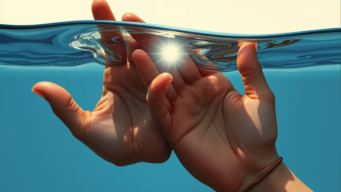 Аллегорическое изображение выбора между спасением другого и самосохранением: рука в свете тянется к руке в темной воде, а между ними — зеркало, отражающее путь к звездам.