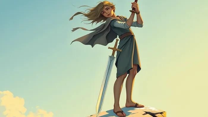 Символическое изображение архетипа Пажа Мечей из Таро: фигура на скалистом утесе на фоне холодного рассветного неба, держащая меч и всматривающаяся вдаль.