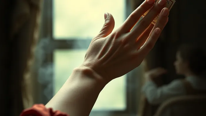 Рука тянется к парящей шкатулке, из которой вместо нот вытекают символы карт Таро на фоне звёзд