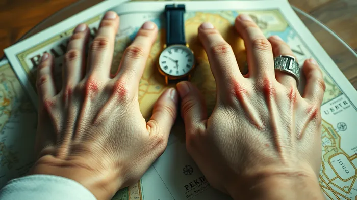 Две руки тянутся к карте Таро, лежащей на столе. Символический образ выбора и дистанции в отношениях.