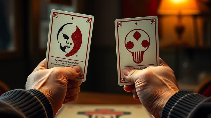 Партнёры используют карты Таро для анализа своих постоянных ссор из-за мелочей. На столе видны арканы, символизирующие конфликт и гармонию.