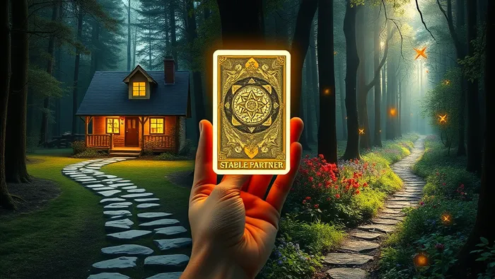 Концептуальное изображение двух путей: стабильного и дикого, с картой Таро в центре, символизирующей выбор в отношениях.