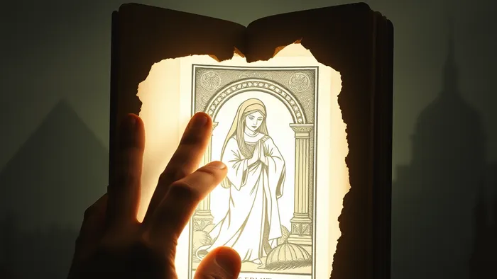 Символическое изображение связи с прошлым: рука тянется сквозь страницу старинной книги к светящейся карте Таро, на фоне — силуэты разных исторических эпох.