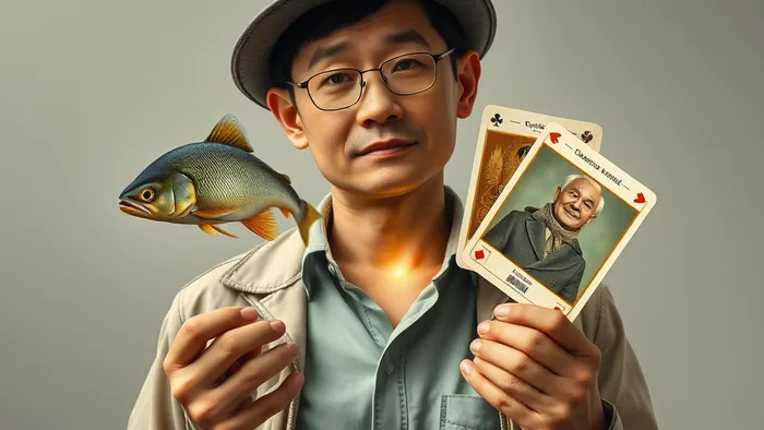 Символическое изображение человека с призрачными образами прошлых жизней и картами Таро Меч, Башня и Отшельник, иллюстрирующее тему кармических травм доверия.