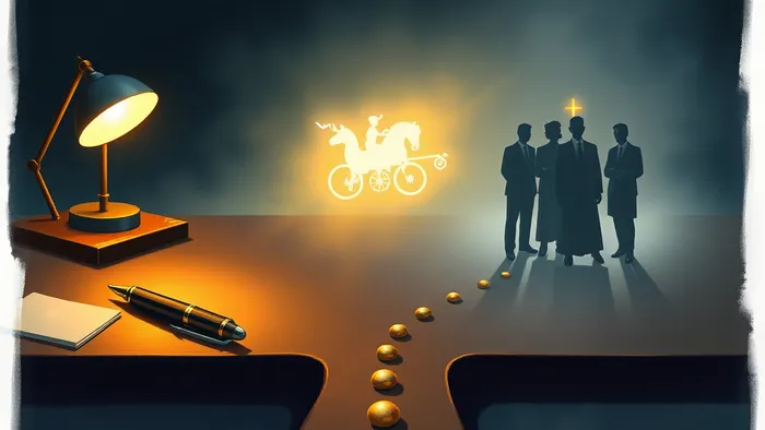 Символическое изображение выбора между путем специалиста с одним точным инструментом и путем менеджера с колесницей, ведущей команду. Стилизовано под архетипы карт Таро.