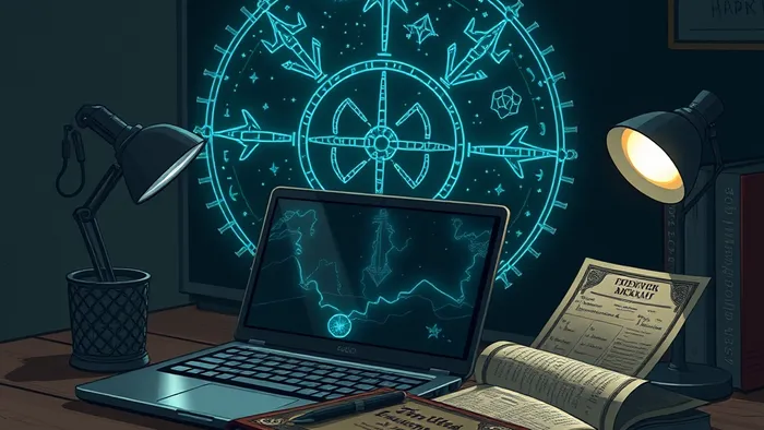 Мистическое цифровое искусство: карты Таро Император и Отшельник проецируются на экран с кодом Data Science, символизируя выбор между структурированным курсом и самообразованием.