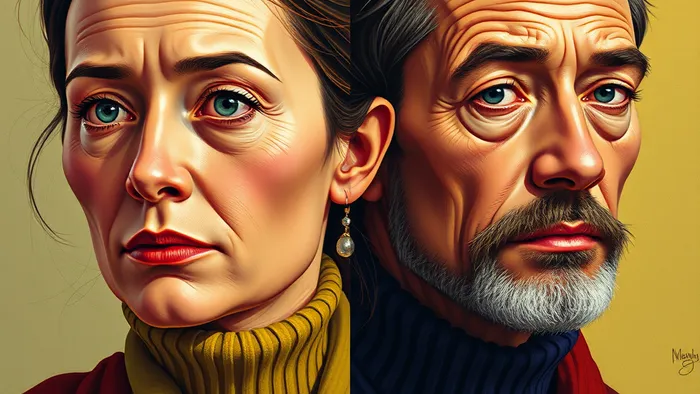 Абстрактная иллюстрация, символизирующая мгновенное узнавание и отражение через архетипы: лицо из витражей Таро и лицо из зеркальных осколков.