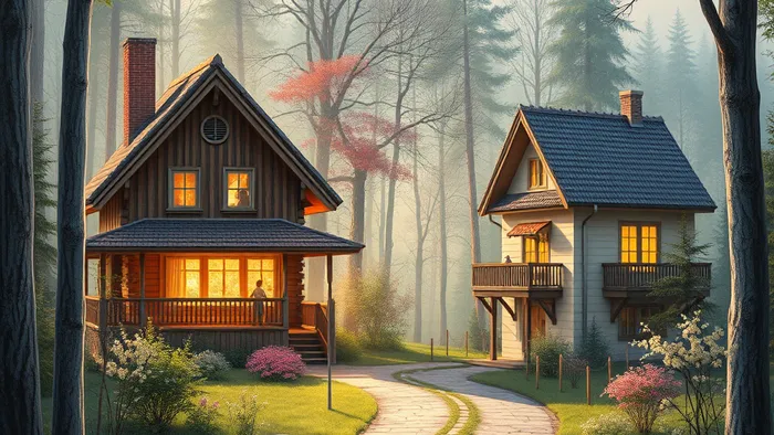 Мама с ребенком на перекрестке двух дорог: одна ведет к дому, другая — к детскому саду. В воздухе светятся три карты Таро: Императрица, Колесница и Отшельник.