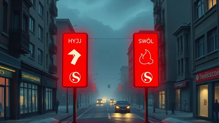 Два символических пути — золотой и красный — переплетаются на городском перекрёстке, где лежат карты Таро Суд и Дьявол. Визуальная метафора выбора между судьбой и навязчивой идеей.