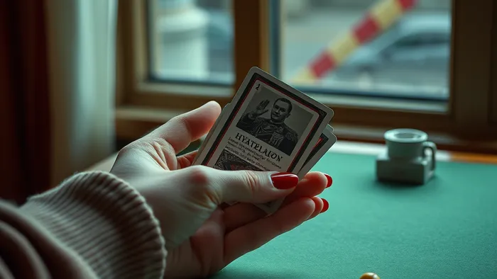 Руки держат карты Таро на фоне дождливого окна, символизируя трудный выбор и размышления после измены в отношениях.