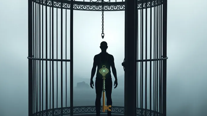 Символическое изображение человека в открытой клетке с ключом на шее. Аркан Дьявол в Таро как метафора внутренней свободы.