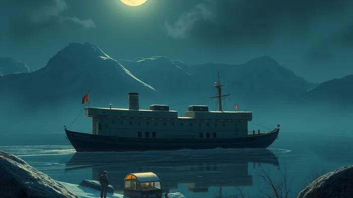 Карта Таро Луна на берегу ночного моря, освещённая лунным светом, с символами знака Рак