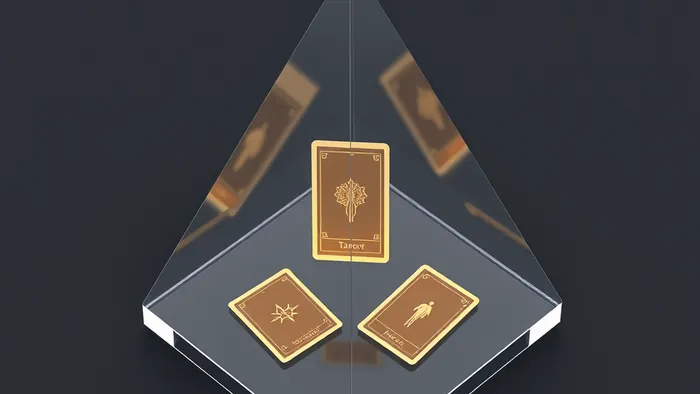 Схематическое изображение расклада Таро «Пирамида»: четыре карты расположены в форме пирамиды на тёмном фоне.
