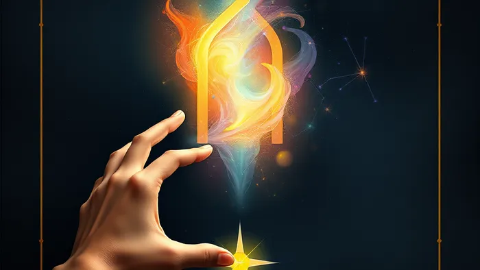 Символическое изображение расклада Таро на вдохновение: рука тянется к светящемуся порталу в форме ключа, из которого текут потоки разноцветного света-идей.