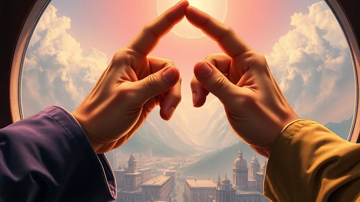 Символическое изображение межконфессионального диалога через карты Таро Иерофант и Мир на фоне синтеза религиозных символов.