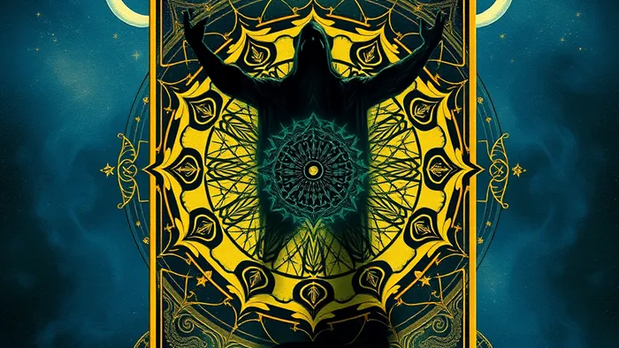 Символическое изображение: карта Таро Мир, преобразующаяся в юнгианскую мандалу, символизирующую интеграцию Самости и Тени.