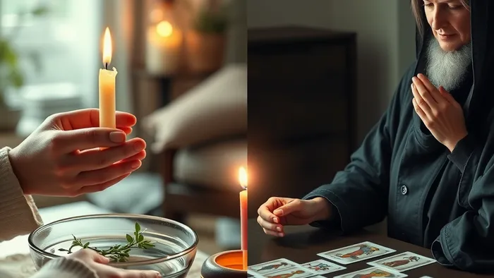 Сравнение самостоятельного ритуала очищения от сглаза (свеча, травы, вода дома) и консультации со специалистом по Таро. Два пути энергетической чистки.