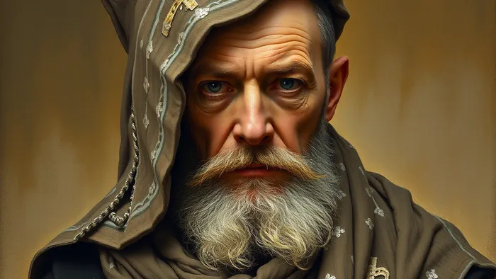 Символическое изображение Семерки Кубков Таро: человек и семь парящих в облаках чаш, иллюзия выбора.