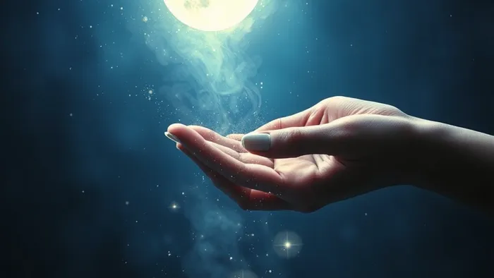 Символическое изображение сепарации Таро: рука отпускает светящуюся карту, которая растворяется в тенях и свете на фоне звездного неба.