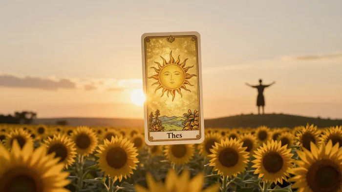 Аркан Солнце в Таро как символ успеха, жизненной энергии и процветания в золотых лучах заката.