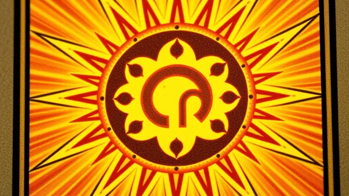 Крупный план карты Таро Солнце с наложенными астрологическими символами знака Льва и светила Солнца