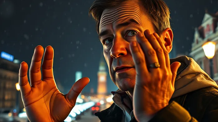 Человек летит в ночном небе. Внизу видны тени карт Таро, символизирующие внутренний конфликт между свободой и контролем.