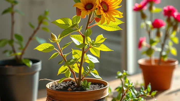 Метафора пересадки растения как символ изменения круга общения. Рука пересаживает цветок из тесного горшка в просторный, рядом лежат карты Таро.