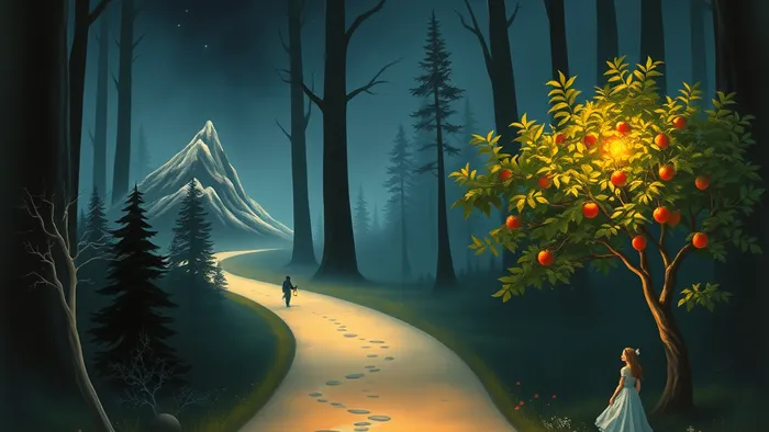 Символическое изображение перекрестка двух путей: путь Отшельника к уединенной вершине и путь Императрики к цветущему саду отношений.