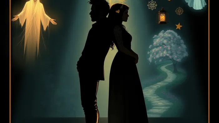 Символическая иллюстрация в стиле карт Таро: пара отдаляется друг от друга, между ними пропасть. С одной стороны манит иллюзорная фигура, с другой — путь к самопознанию и возрождению. В воздухе парят символы Старших Арканов.