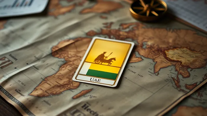 Символическое изображение: карта мира и карта Таро Колесница как инструмент для выбора направления международной экспансии бизнеса.