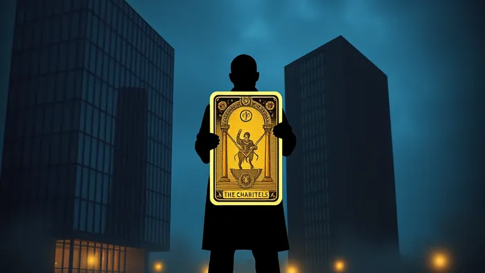 Символическое изображение выбора между работой у текущего работодателя и компании-конкурента в стиле карты Таро. Фигура человека на перепутье с картой в руках.